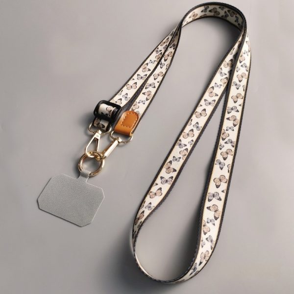 Mobile Phone Lanyard Crossbody Bag Solid Color Long Braces Detachable Multi-purpose Strap Rope — Butterfly On White Background