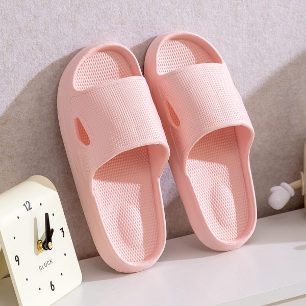 Solid Color Thick Bottom Home Slippers Summer Non-slip Floor Bathroom Slipper Women Men Couples Shoes — Pink