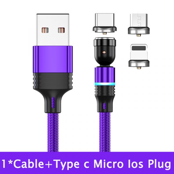 540 Degree Rotating Magnetic Suction Charging Line For Android Type C — Purple 3in1
