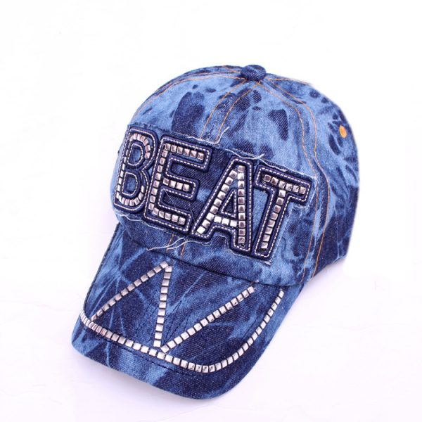 Korean Style Hat Fashion Hat New Women's Hat Baseball Cap Rhinestone Denim Wholesale — Dark Blue