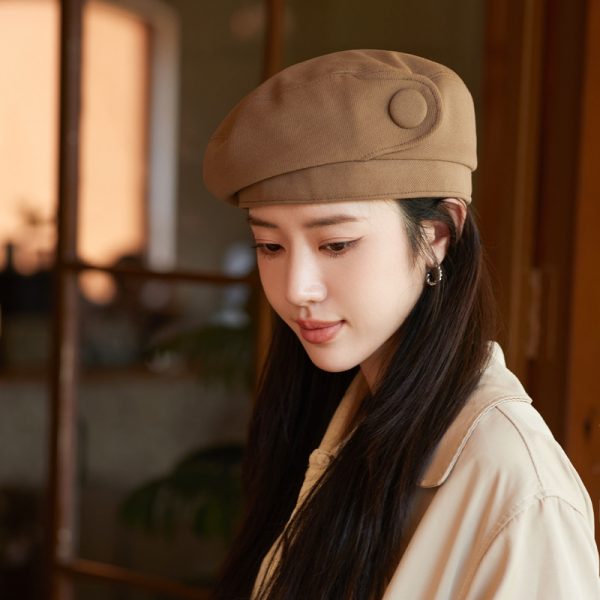 High-grade Buttons Make Your Face Look Smaller In Autumn And Winter Beret — MM1132 Khaki