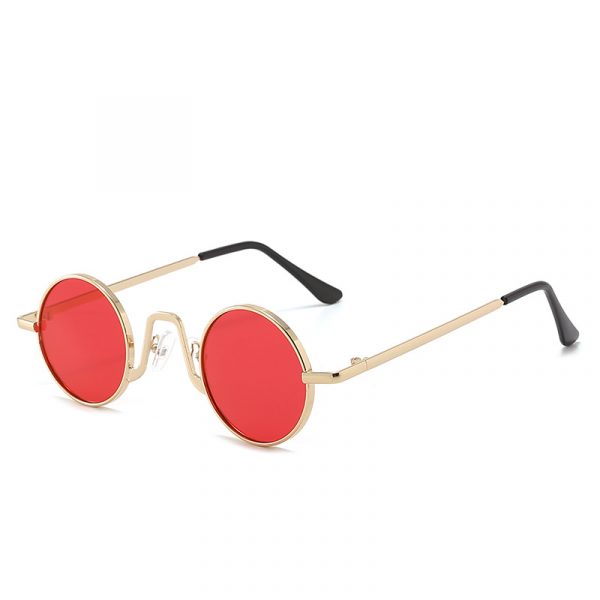 Retro Hip Hop Sunglasses Small Frame Round — Gold Frame Red Slice