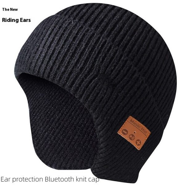 Thickened Blue Tooth Cap Knitted — Black