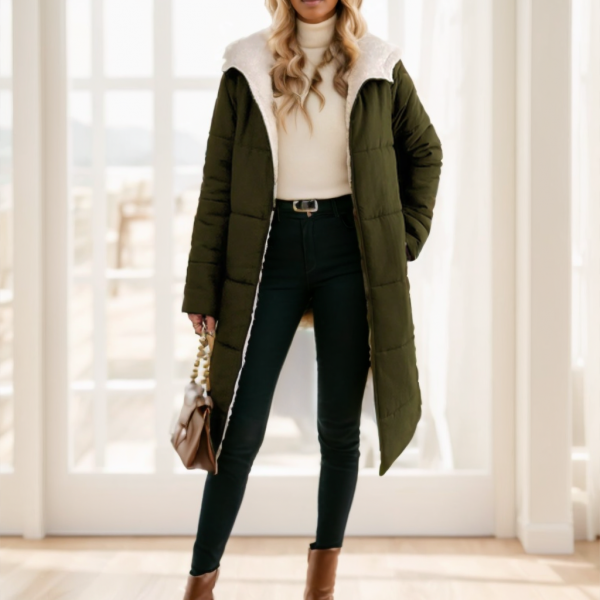 Women's Winter Long Sleeve Zip Up Hooded Cotton Padded Coat — Green