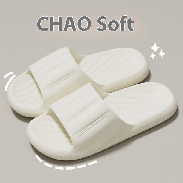Fashion Solid Color Striped Home Slippers Summer Thick Bottom Non-slip Bathroom Slipper Women Men Couples Shoes — White
