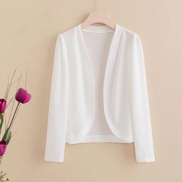Shawl Cardigan Short Cardigan Pure Color All-matching Women — White