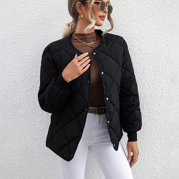 Diamond Check Casual Coat — Black