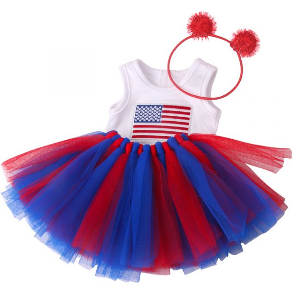18-inch American Girl Doll Clothes Printed Short Sleeve  Handmade Veil Skirt  Hair Ball Hair Hoop — C946