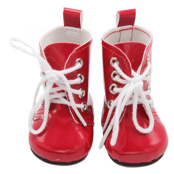 18 Inch Doll Lace-Up Boots American Doll PU Leather Shoes — Red