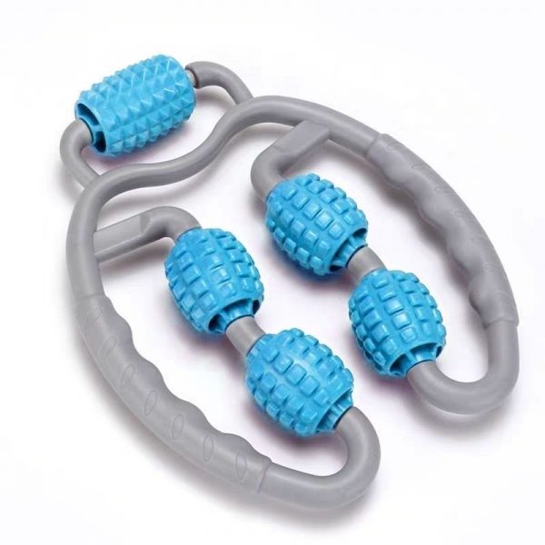 U Shape Trigger Point Massage Roller Full Body Massage Tool Arm Leg Neck Muscle Massager 4 Wheels Fitness Device For Sports — Old blue