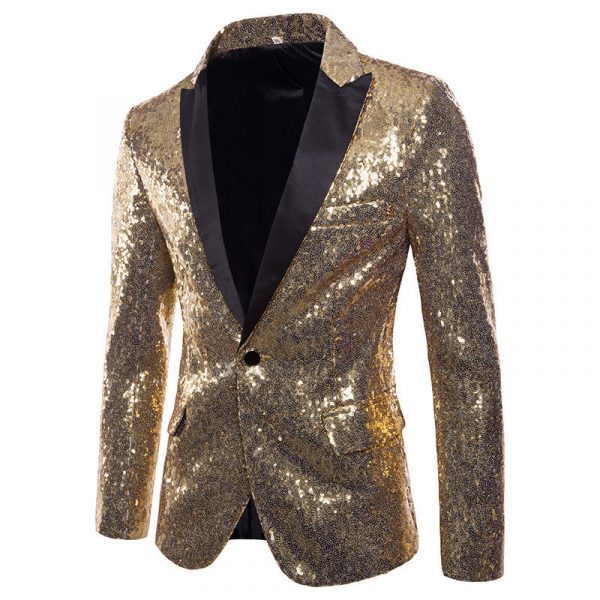 Men's Banquet Stage Costume Bar Sequin Suit Jacket — Golden