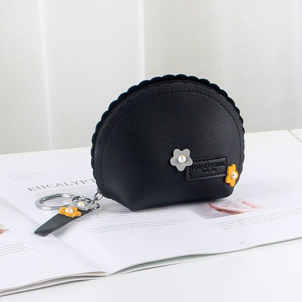 Women's Hand Holding Fan Small And Simple Coin Key Case One-piece Zipper Waterproof Coin Purse — Black