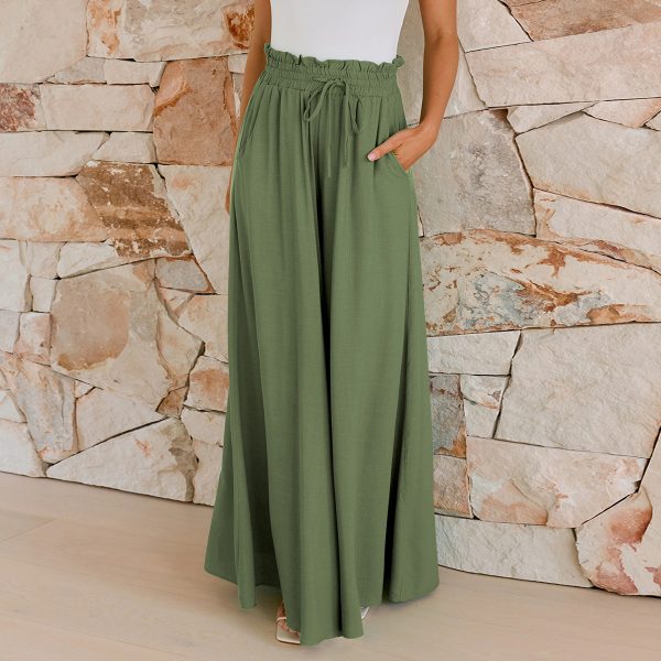 Loose Summer Wide Female Draped Casual Pants — Army Green