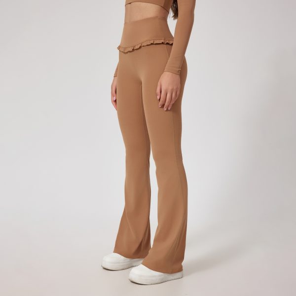 High Waist Hip Lift Lace Nude Feel Yoga Pants Running Fitness — Desert Brown