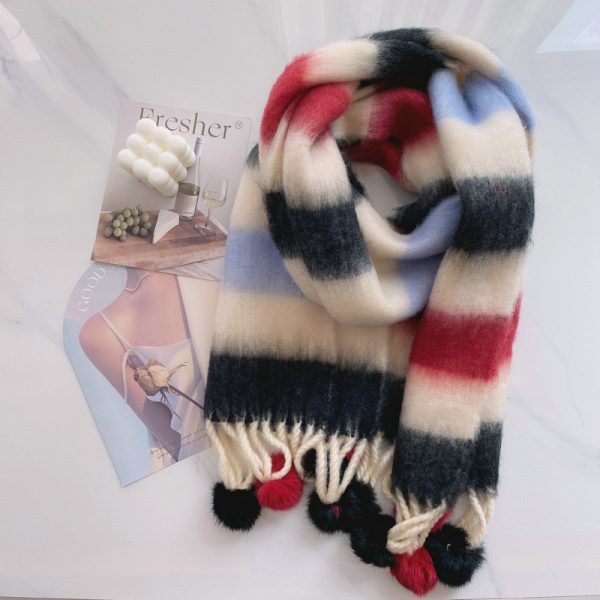 Rainbow Dopamine Mohair Tassel Scarf — 2color