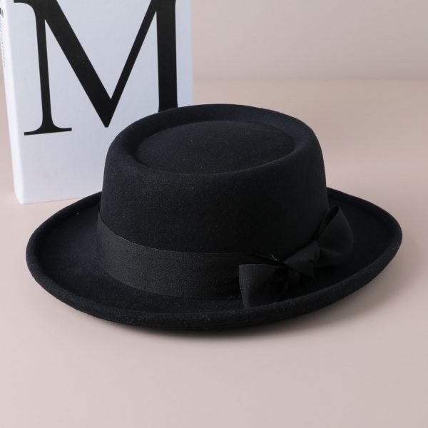 Vintage Bow British Wild Leisure Fashion Top Hat — Black