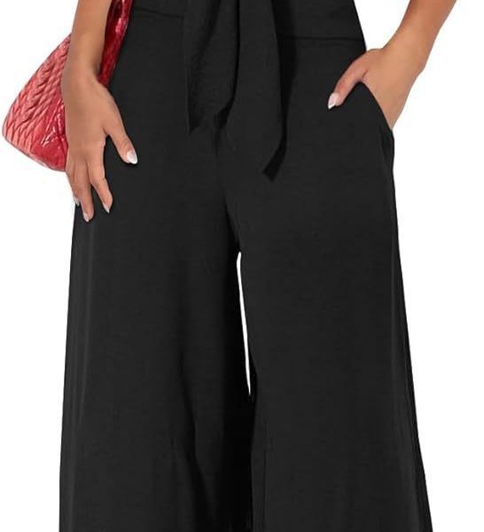High Waist Slim-fit Wide-legged Pants Suit — Black