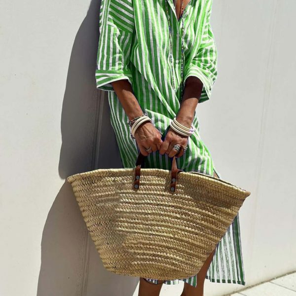 Striped Shirt Dress With Belt Fashion Half-sleeved Lapel Button Cardigan Dresses Women's Clothing — Green