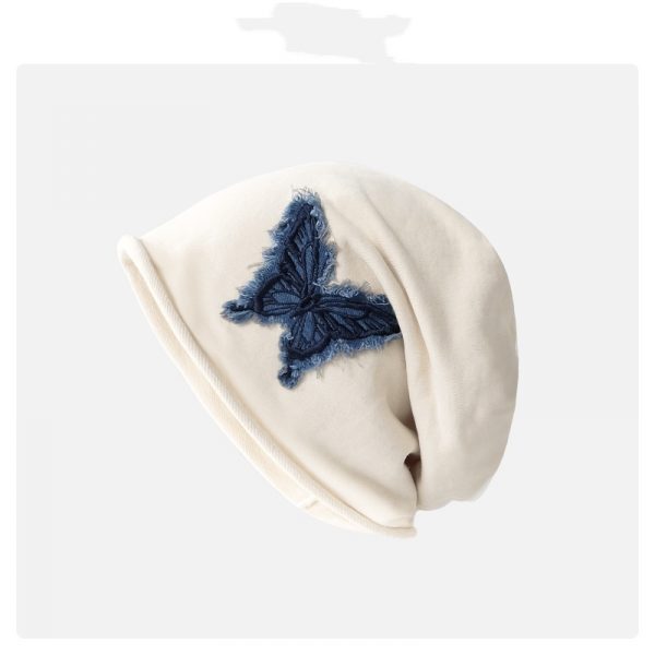 Lazy Pile Heap Cap Children Solid Color Curling Sleeve Cap Butterfly Retro — Beige