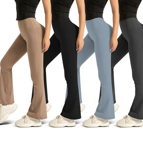 High-waist Lifting Yoga Flared Pants, Nude Sensation Fitness Breathable Sports Leggings — Multicolored-4pcs