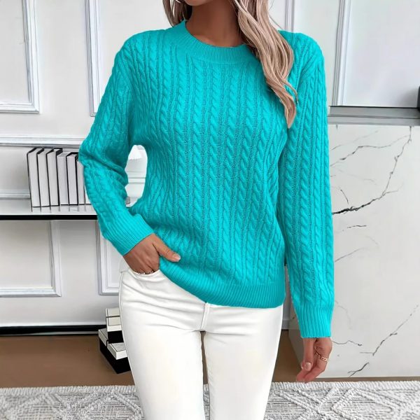 Versatile Fashion Classic Twist Round Neck Sweater — Lake Blue