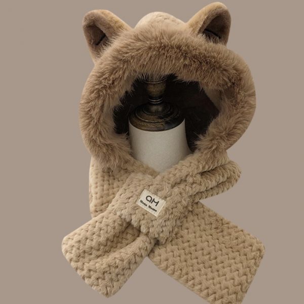 Autumn And Winter Cute Furry Fox Ear Hat — Khaki