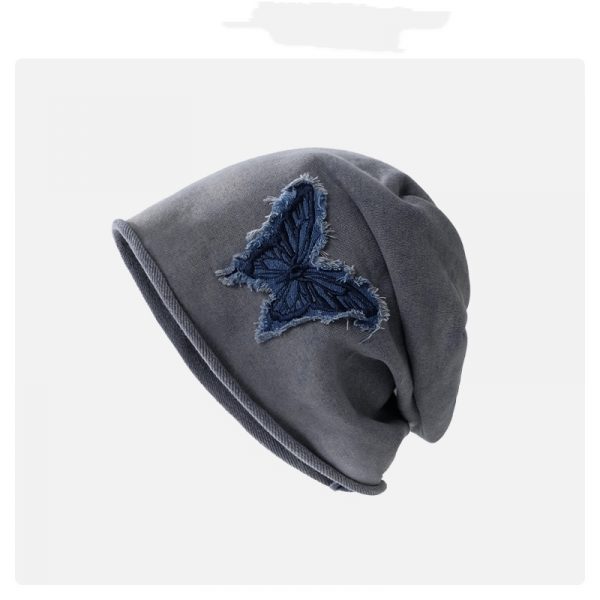 Lazy Pile Heap Cap Children Solid Color Curling Sleeve Cap Butterfly Retro — Gray
