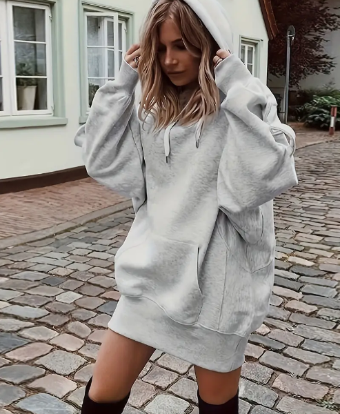 Women's Casual Hoodie With Kangaroo Pocket And Drawstring Waist - Comfortable And Stylish Sweatshirt For Everyday Wear — Gery