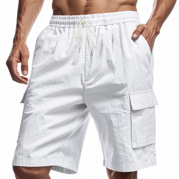 Loose Sports And Leisure Solid Color Linen Drawstring Shorts — M