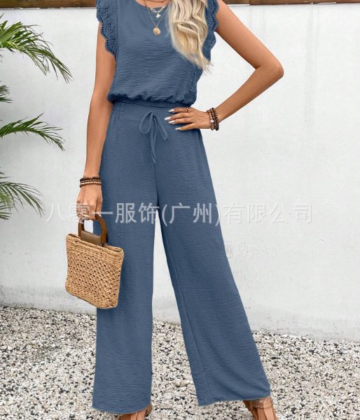 European And American Sleeveless Vest Trousers Advanced Two-piece Set For Women — Sea Blue