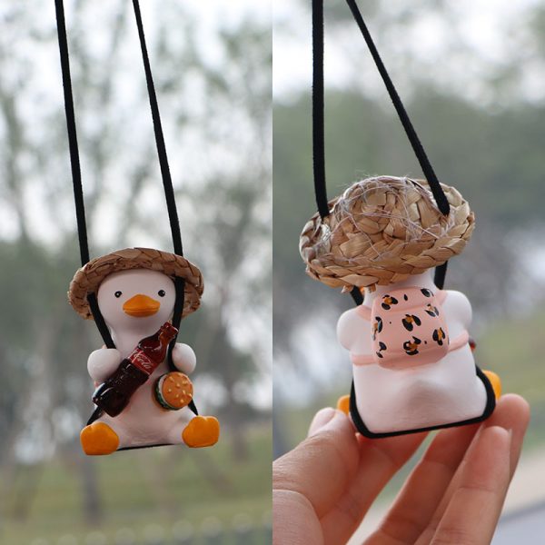 Car Swing Duck Automobile Hanging Ornament Cross-border Foreign Trade Car Rearview Mirror Pendant To Swing Duck Automobile Hanging Ornament — Straw Hat Cola