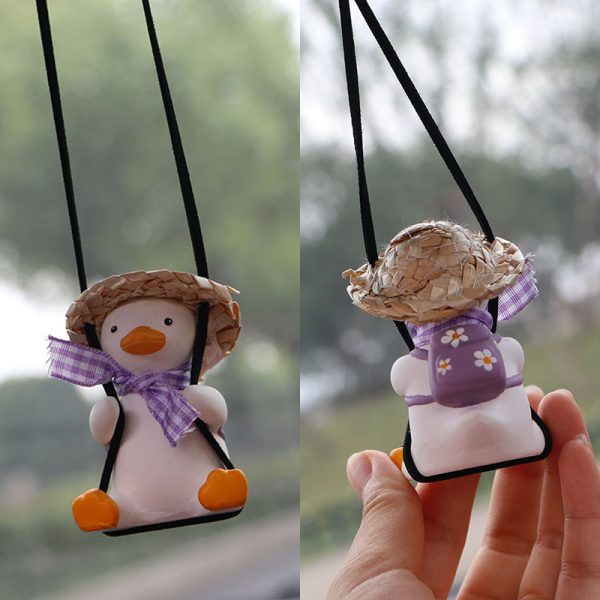 Car Swing Duck Automobile Hanging Ornament Cross-border Foreign Trade Car Rearview Mirror Pendant To Swing Duck Automobile Hanging Ornament — Straw Hat Ribbon