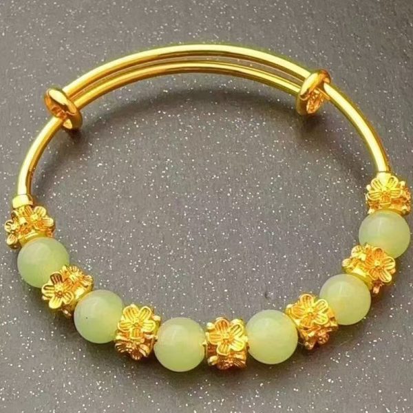Brass Gold-plated Chalcedony Flower Pull Bracelet Hand Accessory Ancient Style Women's Light Luxury Versatile High-end Feeling Bracelet — Jade agate flower pushpull br
