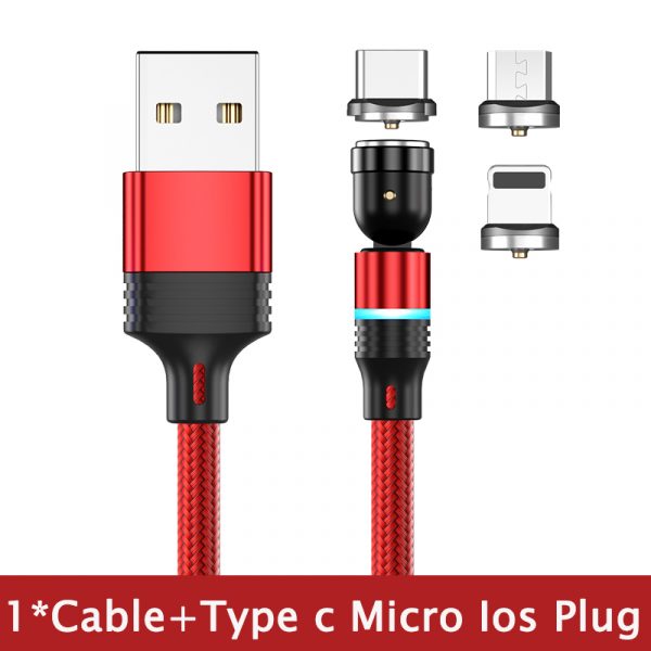 540 Degree Rotating Magnetic Suction Charging Line For Android Type C — Red 3in1