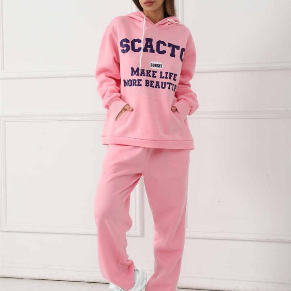 Women's Fashion Casual Printed Top Pants Set — Pink