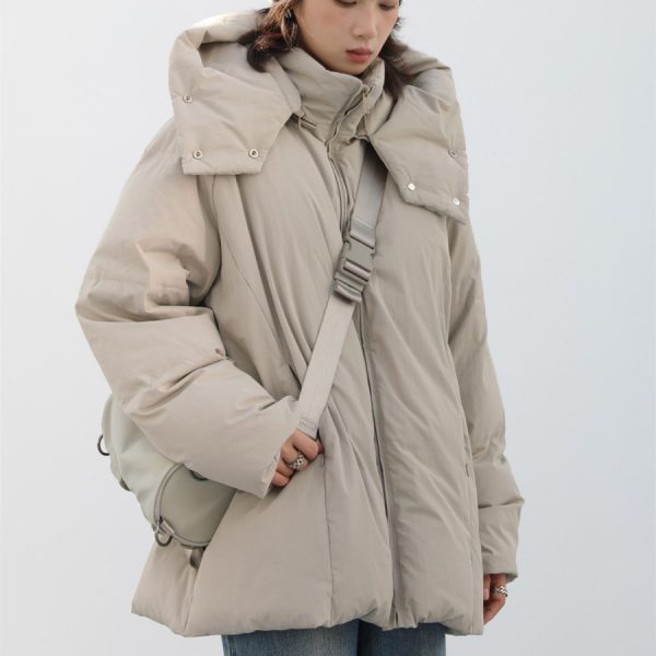 Casual Detachable Hooded 90 White Duck Down Jacket — Khaki
