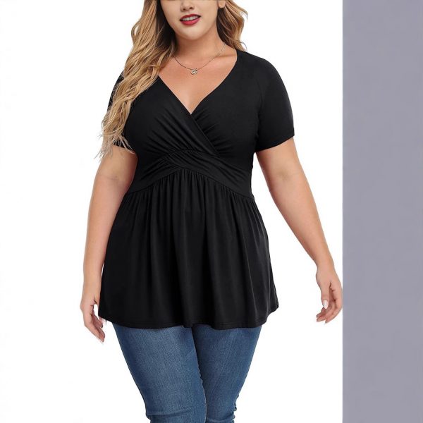 Women's Plus Size T-shirt V-neck Top — Black