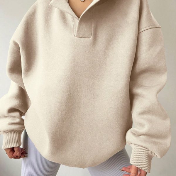 Women's Solid Color Hoodies Long Sleeve Hooded Solid Color Loose Sweater — Beige