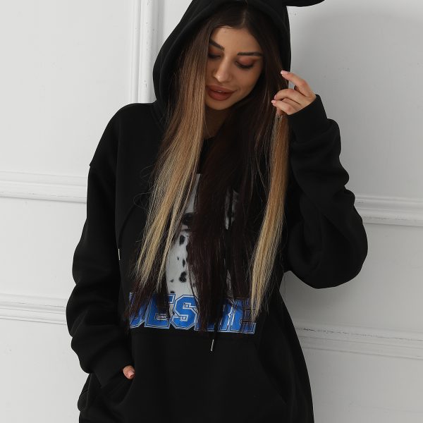 Women's Fashionable Casual Printed Long Sleeved Sweatshirt — Black