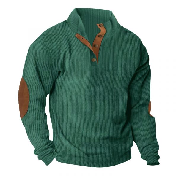 Corduroy Casual Stand Collar Long-sleeved Sweater — Fruit Green