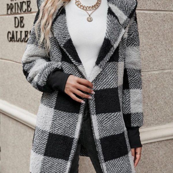 Loose Plaid Wool Cardigan — Black