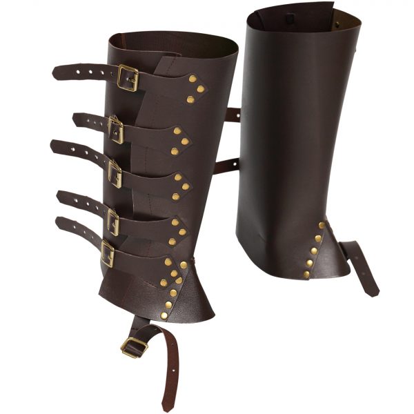 Medieval Renaissance Knight PU Leather Punk Leggings Boots Shoe Cover — Dark Coffee Color