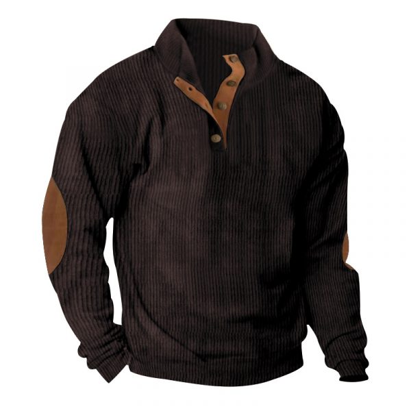Corduroy Casual Stand Collar Long-sleeved Sweater — Coffee