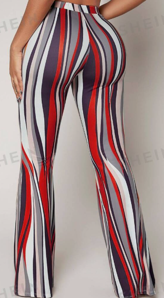 Striped High Waist Flared Leg Pants — Red