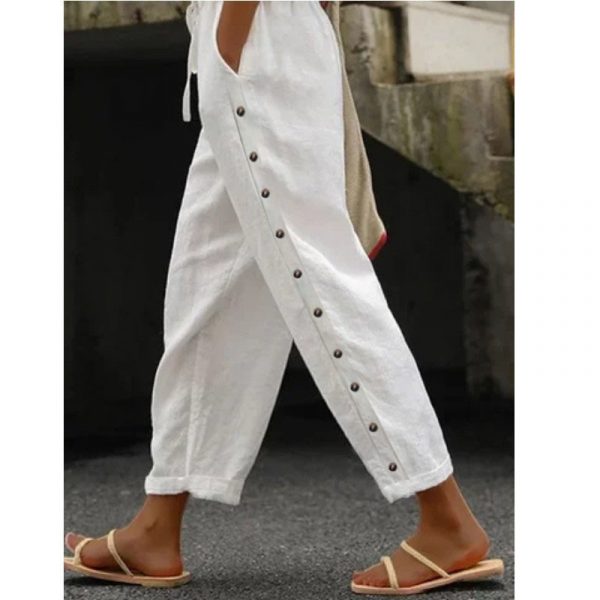 Women's Pants Elastic Waist Loose Casual Cropped Trousers — White