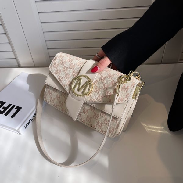 Niche Personality Printed Letter Shoulder Messenger Bag — Beige