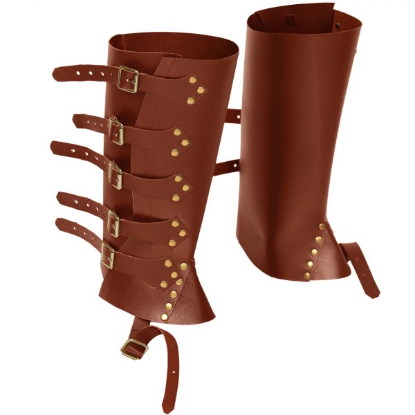 Medieval Renaissance Knight PU Leather Punk Leggings Boots Shoe Cover — Yellowish Brown