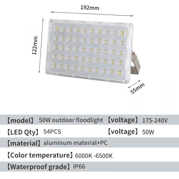 LED Floodlights, Outdoor Waterproof Industrial Workshops, Factory Buildings, Outdoor Lighting, Courtyards, Exploratory Streetlights, Ultra Bright And Strong Light — 50W