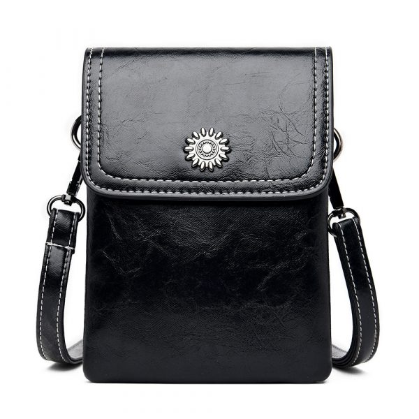 Fashion Simple Large Capacity Mobile Phone Bag Mini Crossbody Bag — Black