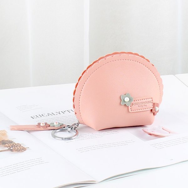 Women's Hand Holding Fan Small And Simple Coin Key Case One-piece Zipper Waterproof Coin Purse — Pink